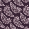 Close-up image of Mabē's jacquard weave Violet Wings dark purple with white 3D-effect butterfly wings cotton/linen fabric