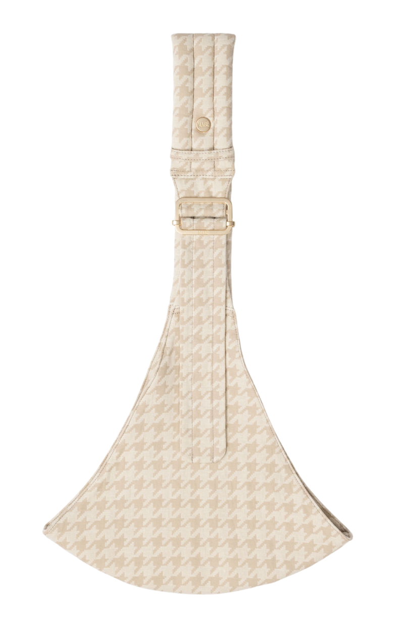 The Mabē Monarch Toddler Sling in Houndstooth, which is beige and cream houndstooth-patterned cotton/linen fabric.