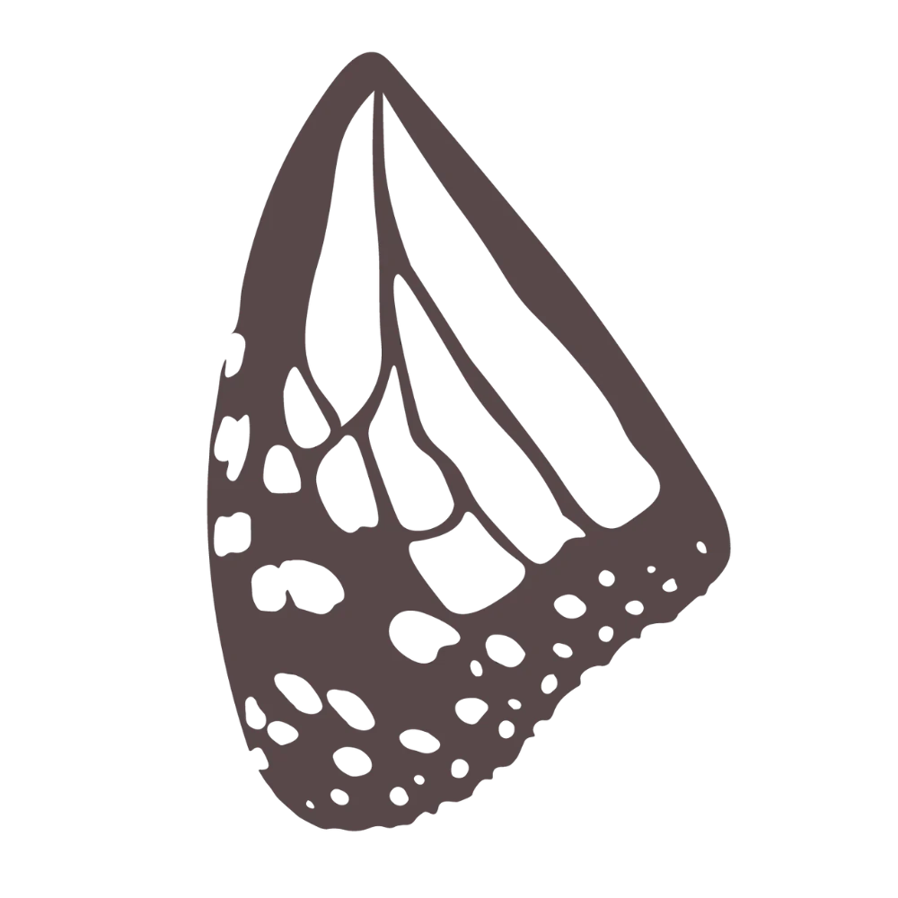 A brown monarch butterfly wing icon oriented vertically on a transparent background