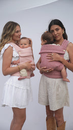 Video of two moms wearing their babies in Mabē Monarch Baby Carriers with the hand-drawn butterfly print.